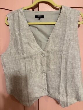 Quince Light Gray Linen Blend Button-Front Vest